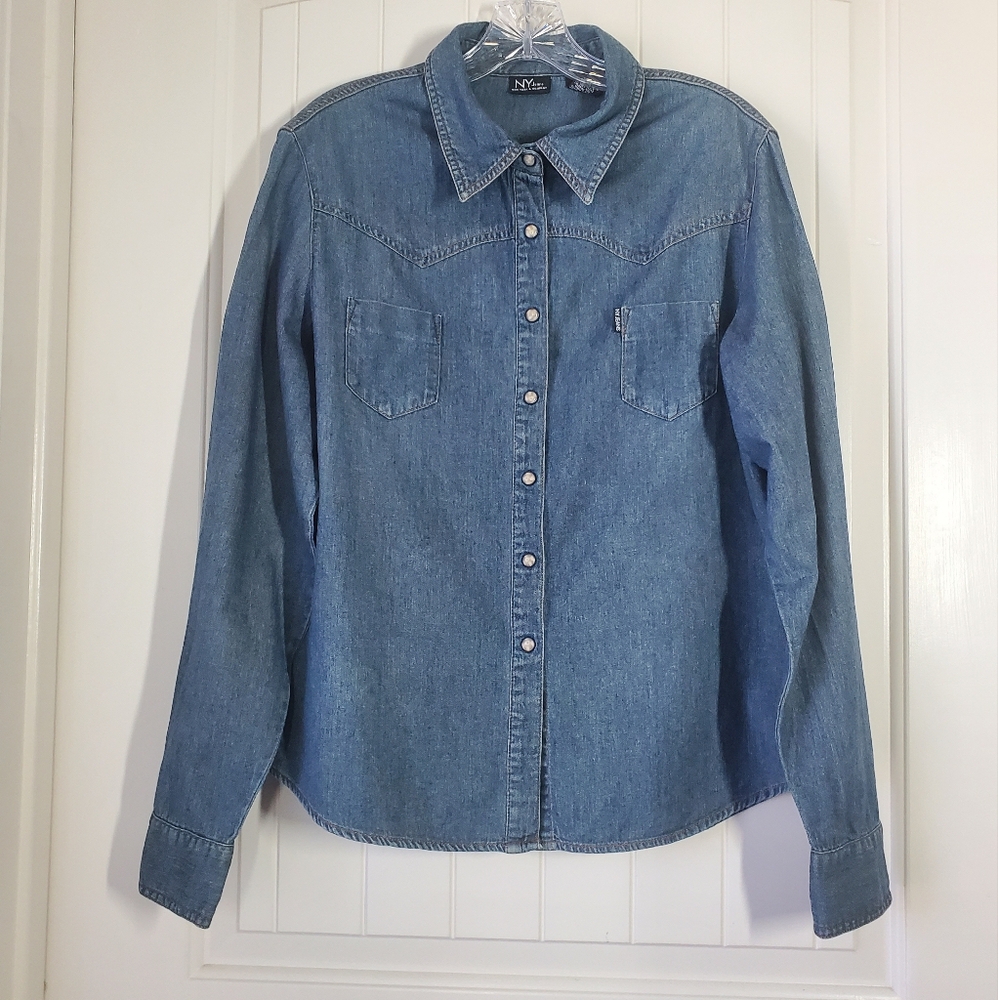 Denim shirt, womens XL, New York &Co, dark wash
